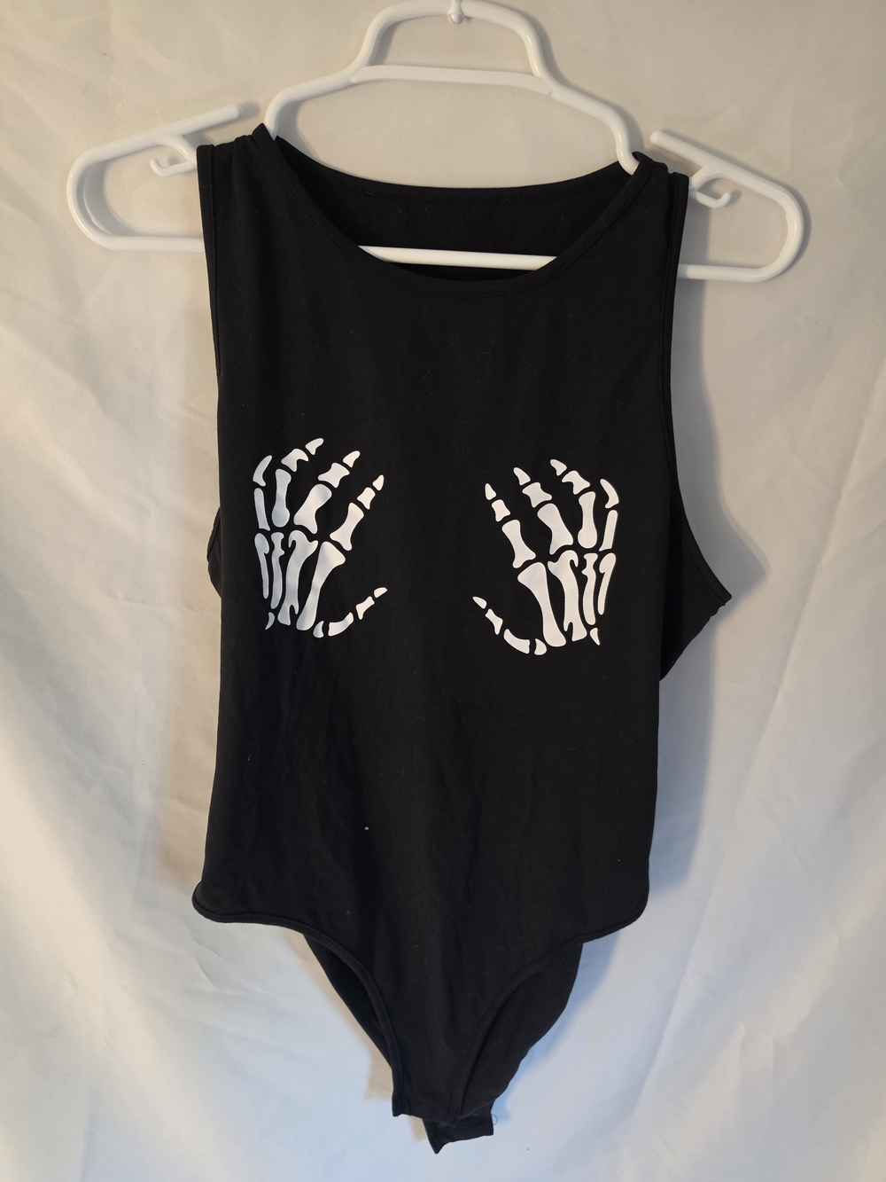 Black bodysuit with skull hands over chest #shein #sheinbodysuit